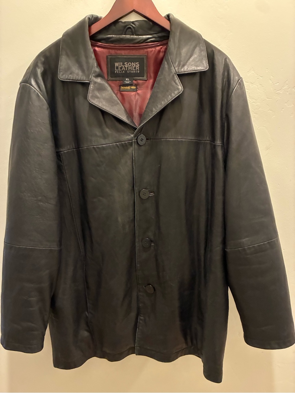 Vintage 1980-1990 Leather Black Men's Button-Front Leather Coat